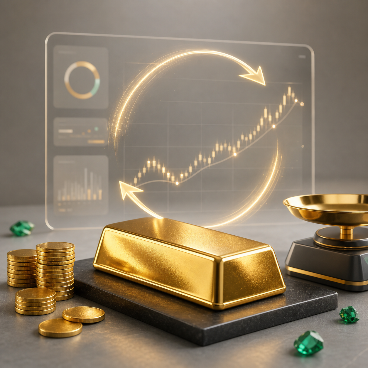 بطاقة أتمتة أسعار الذهب مع رسم يوضح هبوط وتصحيح السعر